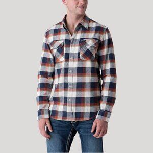 RVCA Telltale Shirt Red Ochre Plaid Long Sleeve Flannel Shirt L Regular Fit